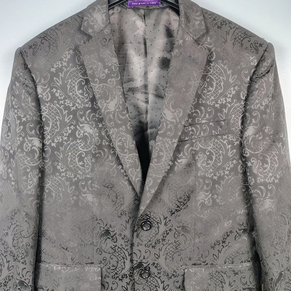 Vinci Mens SZ 40R Blazer Black Jacquard Paisley Dragon Regencycore Formal Jacket